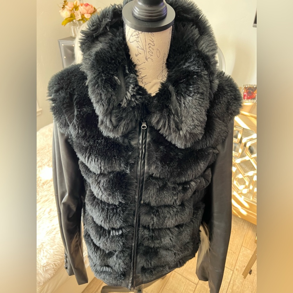 INC Faux Fur Faux Leather Jacket